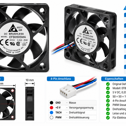 Delta EFB0505MA 5V 0,2A Lüfter 50x50x10mm 4-Pin Server Fan
