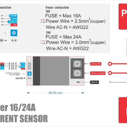 AC Dimmer 24A 600V Spannungsregler mit Current Sensor & Temperatursteuerung