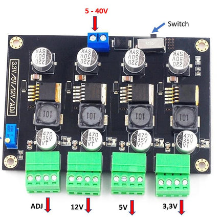 LM2596 Multi-Channel Step-Down Spannungsregler – 3.3V / 5V / 12V / ADJ – 4-fach