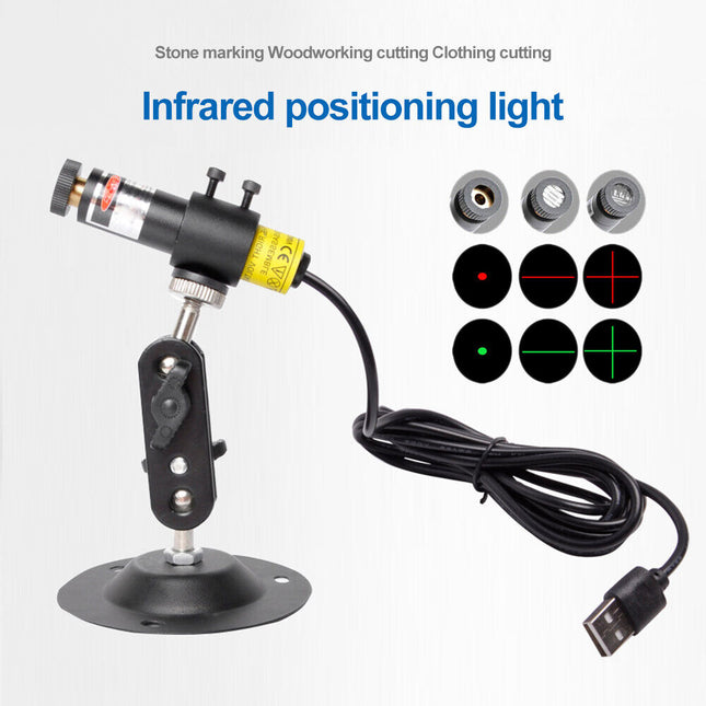 Module laser vert USB 5 mW avec support de positionnement, focalisable point/ligne/croix