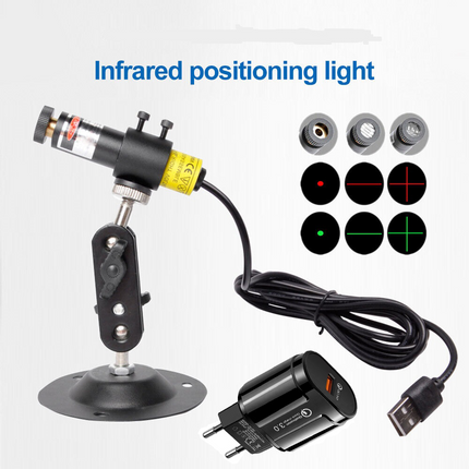 All in one USB 5mW Laser Modul mit Positionierer Halter Fokussierbar mit Netzteil adapter 230V Strahlformen:&nbsp;Punkt / Linie / Kreuz&nbsp;(wechselbare Linsen)