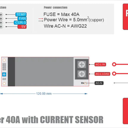 AC 600V Dimmer 40A Modul mit Current Sensor & Temperaturregelung für Arduino