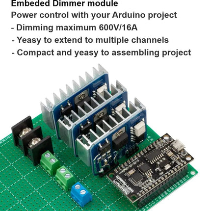 AC Licht Dimmer Modul eingebettet, 1 Kanal, 3,3 V/5V logic, 16A, 600V +Heatsink