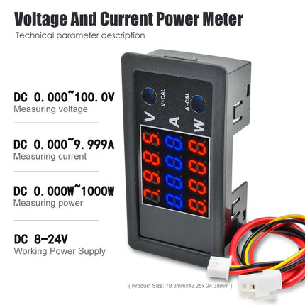 DC 0-100V 10A 1000W LED Digital Voltmeter Amperemeter Wattmeter Spannung meter